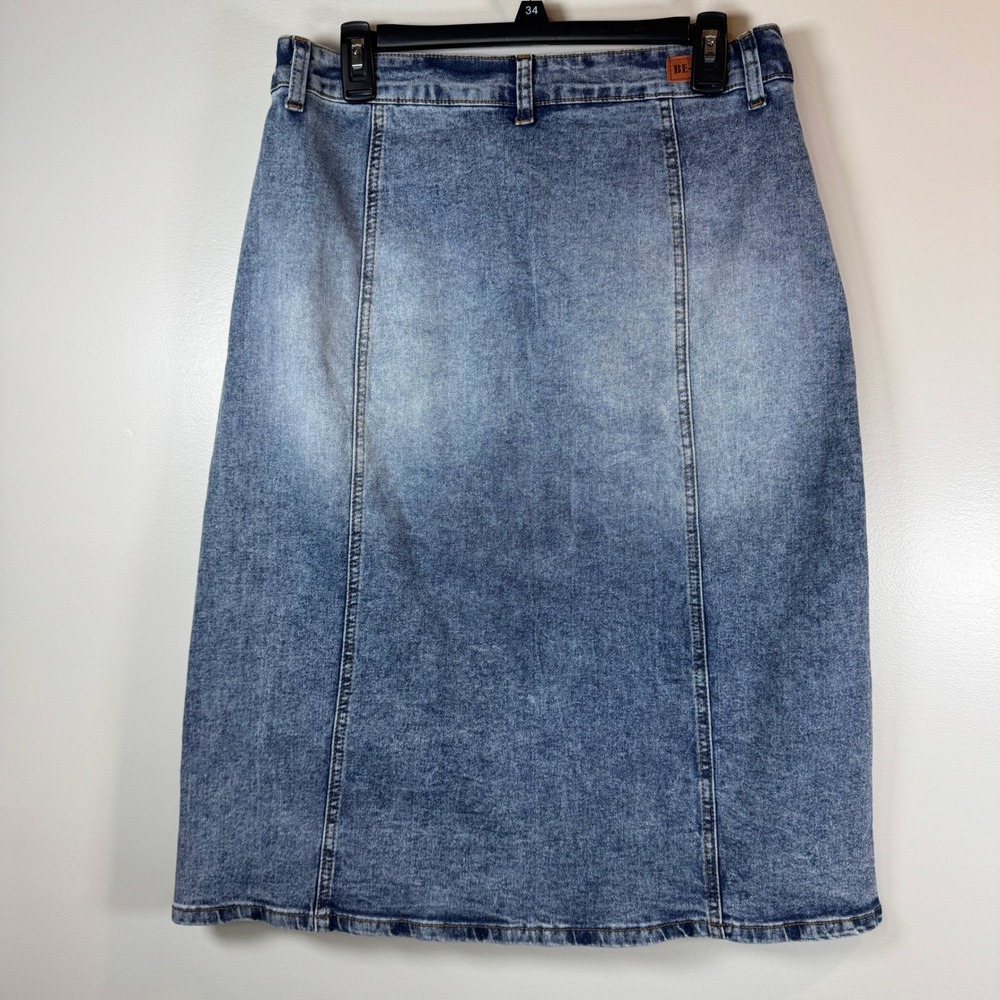 Be-Girl USA Snow Wash Denim Midi Jean Skirt Blue Paneled‎ Modest Cabincore 90s M - Picture 5 of 5